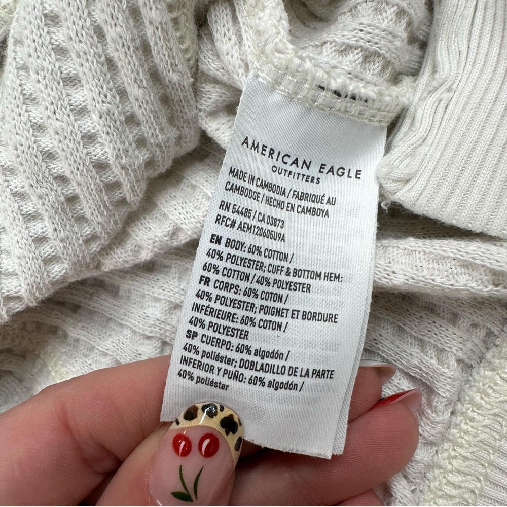 American Eagle Soft & Sexy Waffle Knit Sweatshirt XS Cream V Neck Lived In - Picture 3 of 5